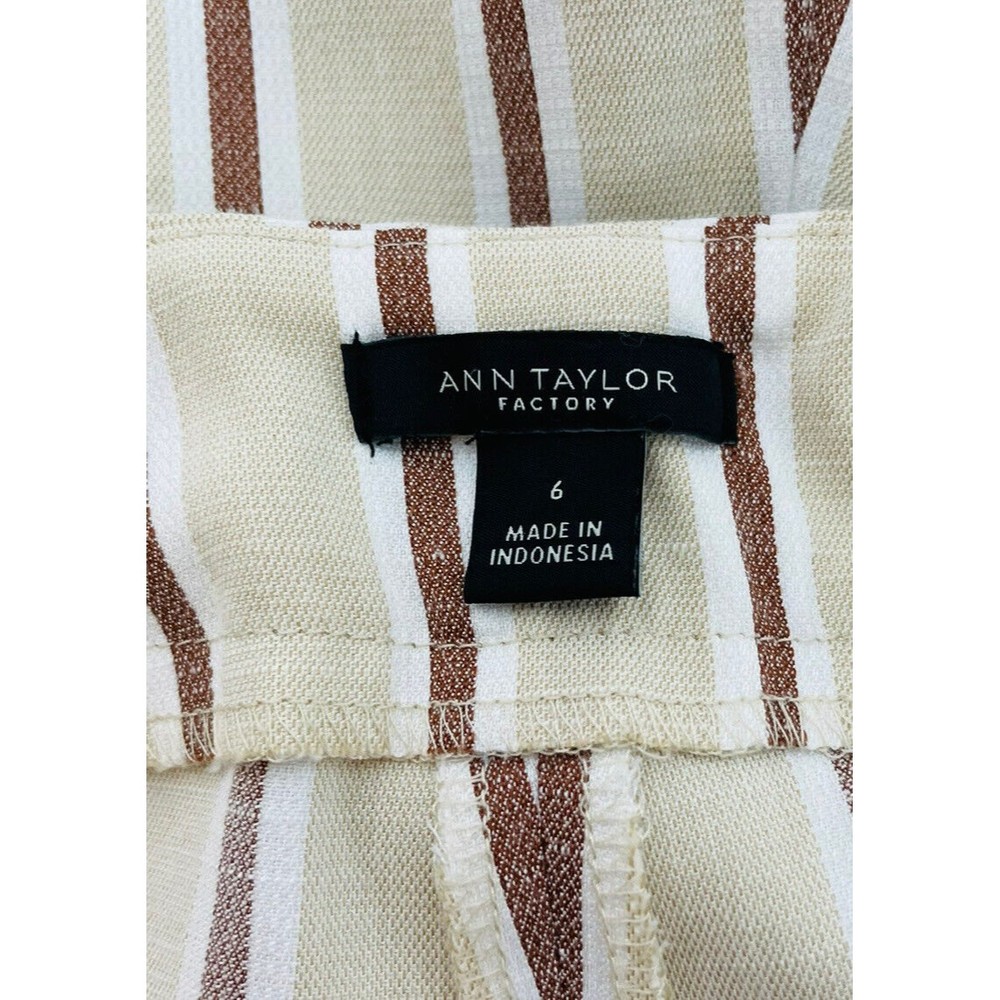 Ann Taylor Factory Womens Sz 6 Wide Leg Pants Stripes Tan Brown White Tie Waist - Picture 5 of 12